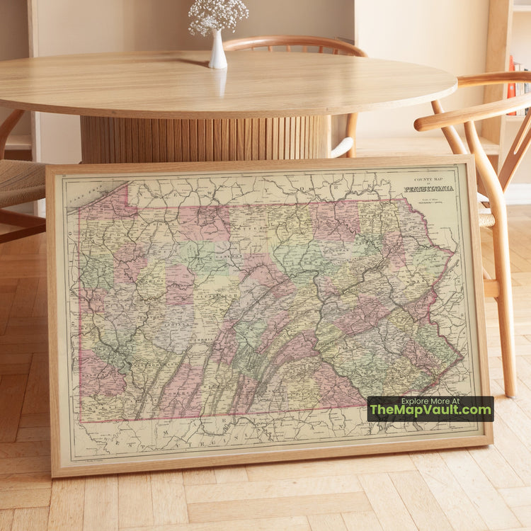 Pennsylvania Map 1882 County Print - Philadelphia, Pittsburgh, Harrisburg - image 1