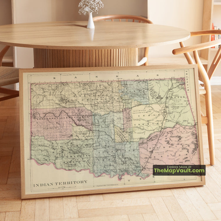 Indian Territory Map 1884 Territorial Print - Tahlequah, Muskogee, Fort Gibson - image 1