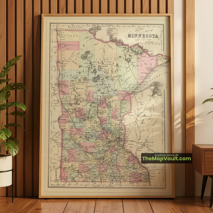Minnesota Map 1884 County Print - St. Paul, Minneapolis, Duluth - image 1
