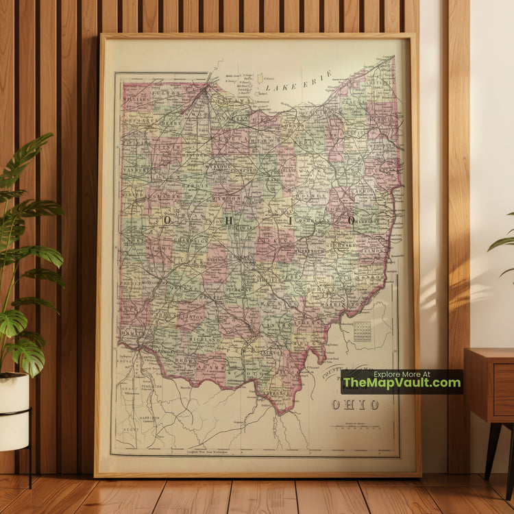 Ohio Map 1884 Township Print - Columbus, Cincinnati, Cleveland - image 1