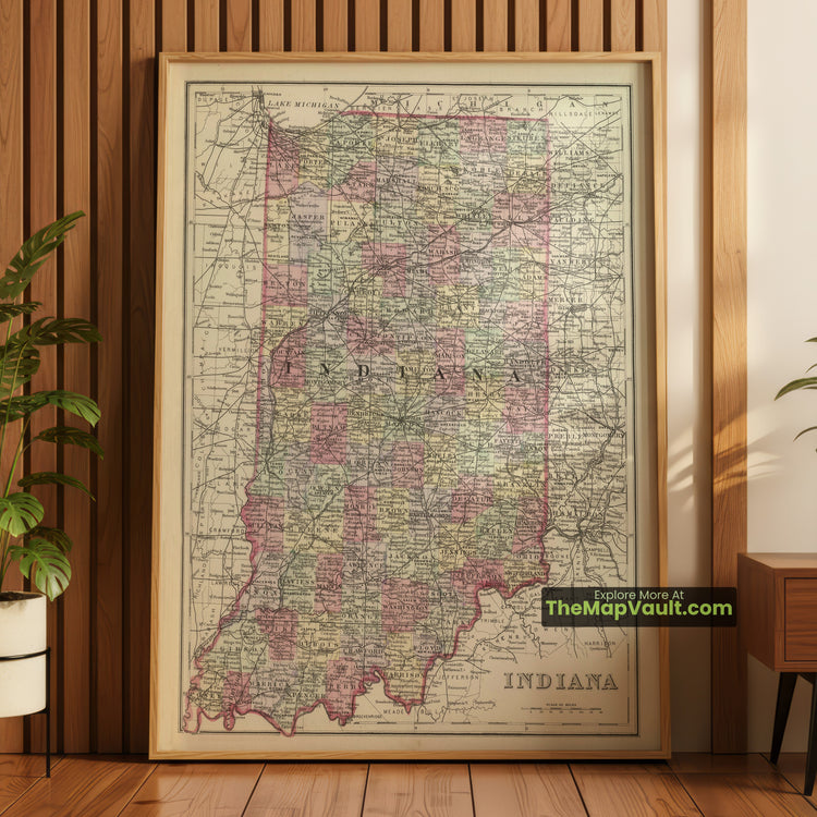 Indiana Map 1884 State Print - Indianapolis, Fort Wayne, Evansville - image 1