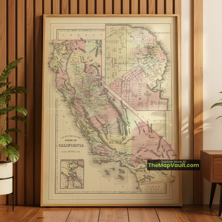 California Map 1884 County Print - Sacramento, San Francisco, Oakland - image 1