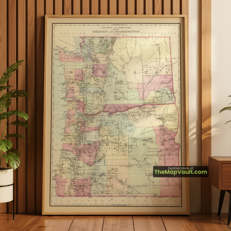 Oregon & Washington Map 1884 Township Print - Salem, Portland, Olympia, Seattle - image 1