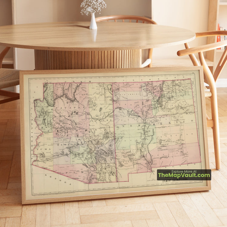 Arizona & New Mexico Map 1882 Township Print - Phoenix, Tucson, Santa Fe, Albuquerque - image 1