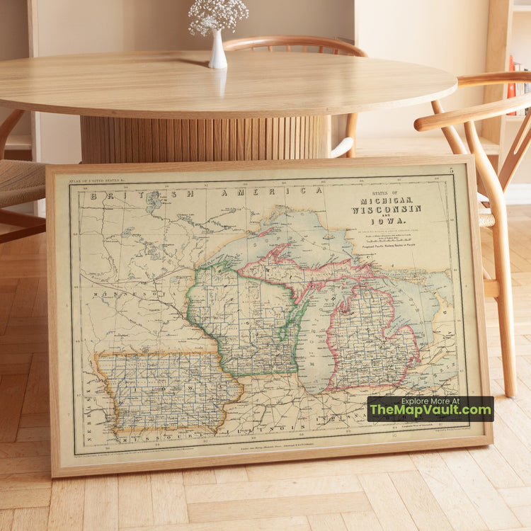 Michigan, Wisconsin & Iowa Map 1857 Regional Print - Lansing, Madison, Des Moines - image 1