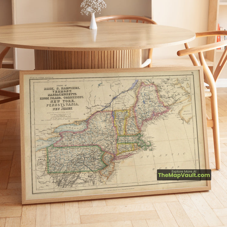 Northeastern United States Map 1857 Regional Print - Portland, Concord, Burlington, Boston - image 1