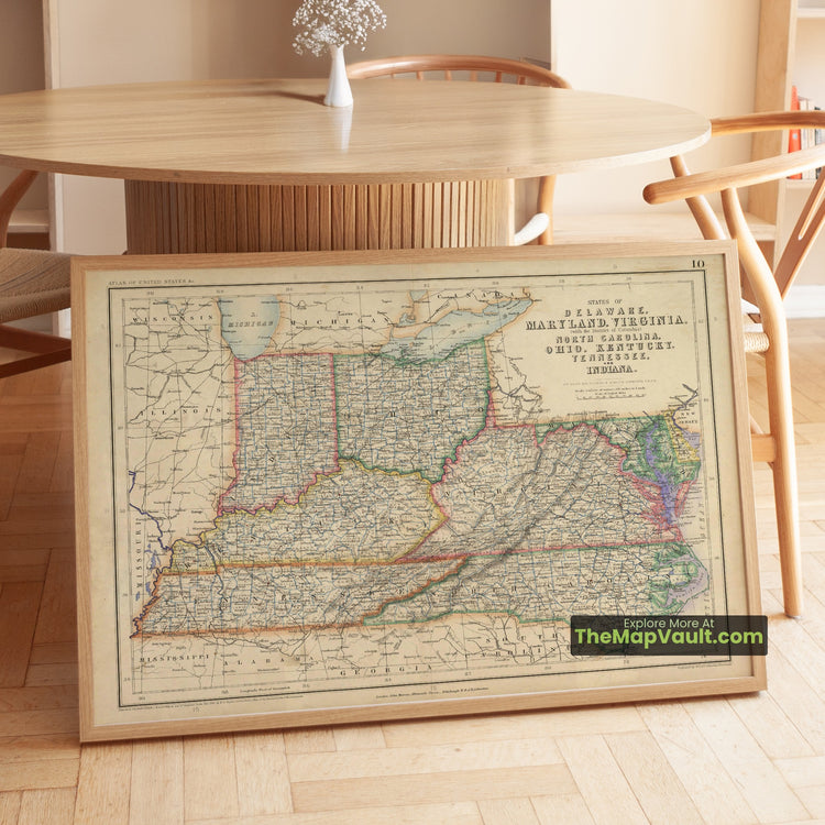 Mid-Atlantic & Ohio Valley States Map 1857 Regional Print - Wilmington, Baltimore, Washington - image 1