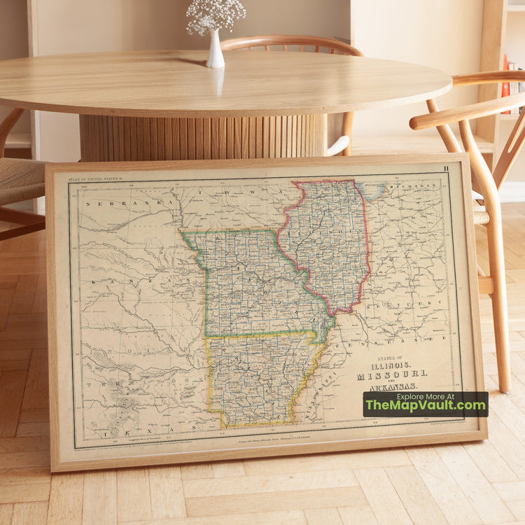 Illinois, Missouri & Arkansas Map 1857 Regional Print - Chicago, St. Louis, Little Rock - image 1