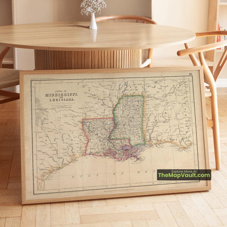 Mississippi & Louisiana Map 1857 Regional Print - Jackson, New Orleans, Natchez - image 1