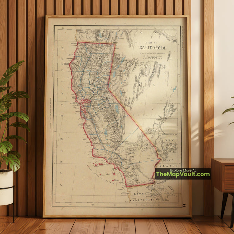 California Map 1857 State Print - Sacramento, San Francisco, Sierra Nevada - image 1