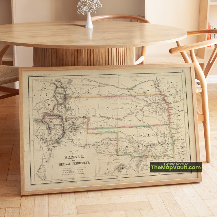 Kansas & Indian Territory Map 1857 Regional Print - Topeka, Lawrence, Tahlequah - image 1