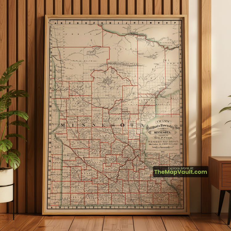 Minnesota Map 1878 Railroad Print - St. Paul, Minneapolis, Duluth - image 1