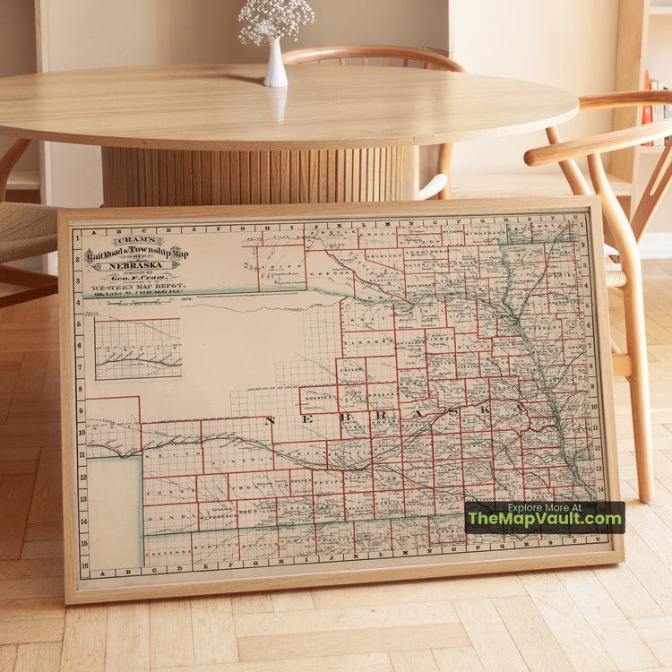 Nebraska Map 1878 Railroad Print - Omaha, Lincoln, Grand Island - image 1