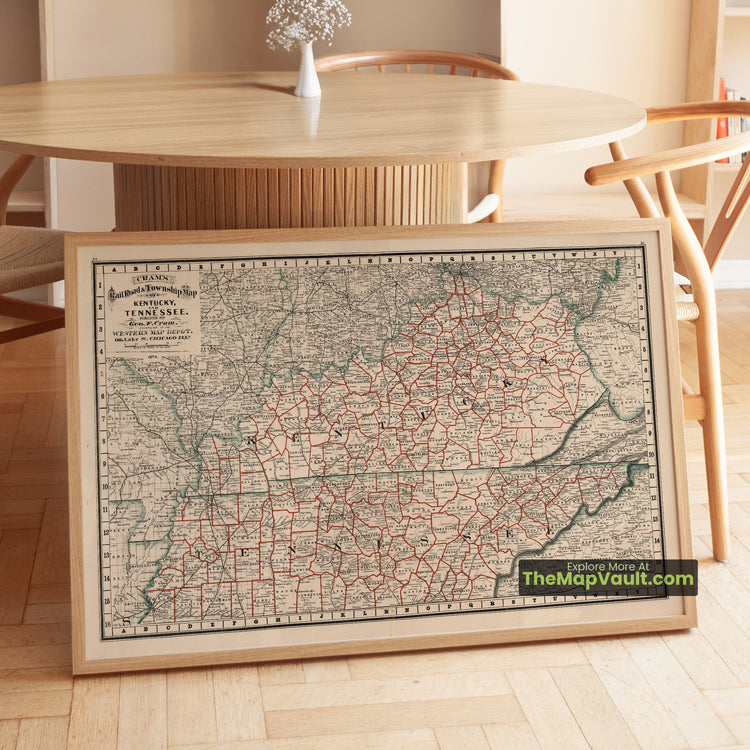 Kentucky & Tennessee Map 1878 Railroad Print - Frankfort, Louisville, Nashville, Memphis - image 1