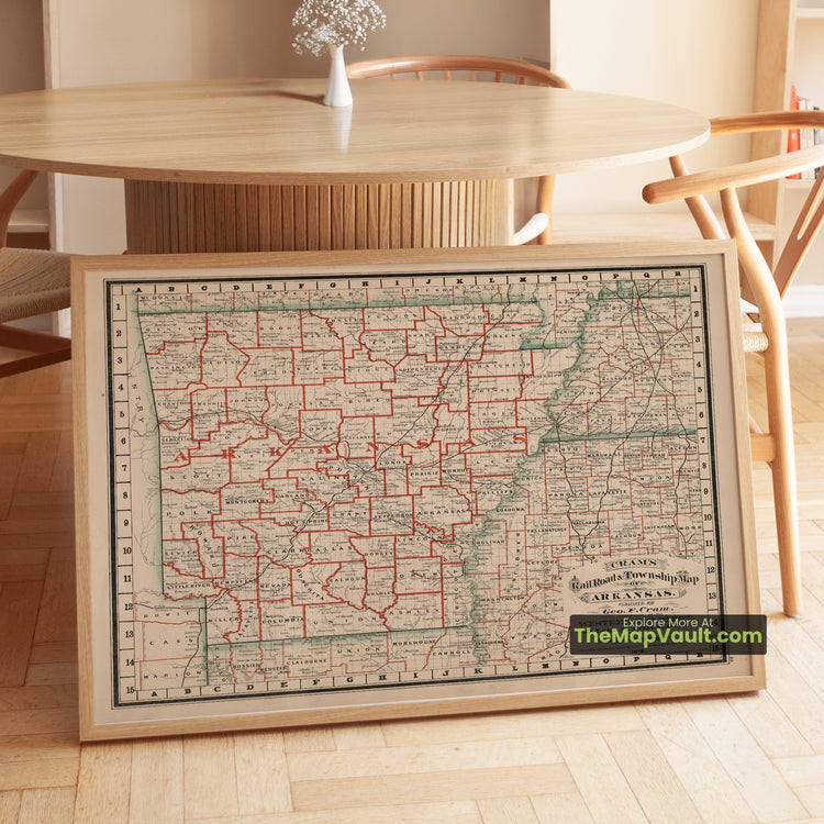 Arkansas Map 1878 Railroad Print - Little Rock, Fort Smith, Fayetteville - image 1