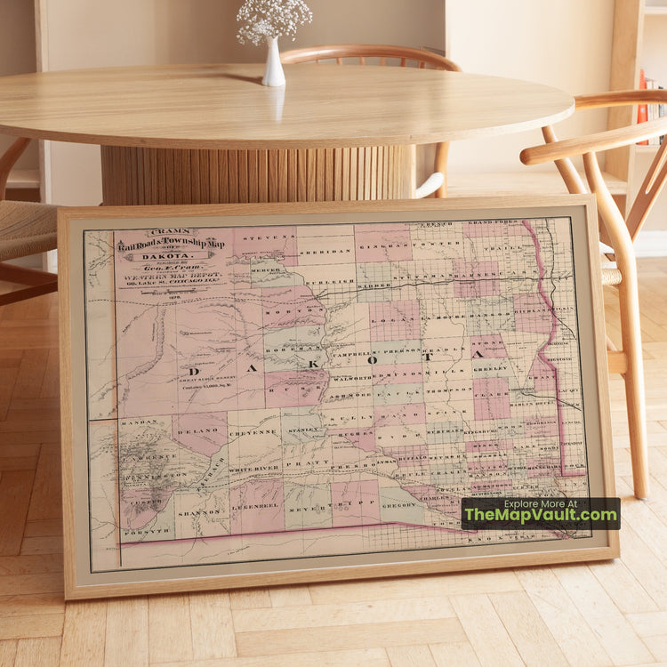 Dakota Territory Map 1878 Railroad Print - Yankton, Bismarck, Black Hills - image 1