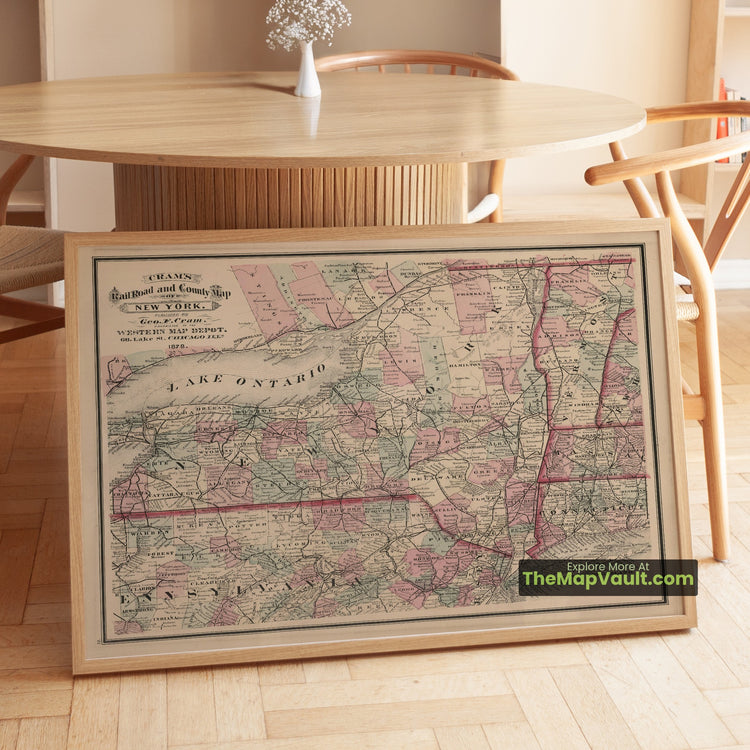 New York Map 1878 Railroad Print - Albany, New York City, Buffalo - image 1