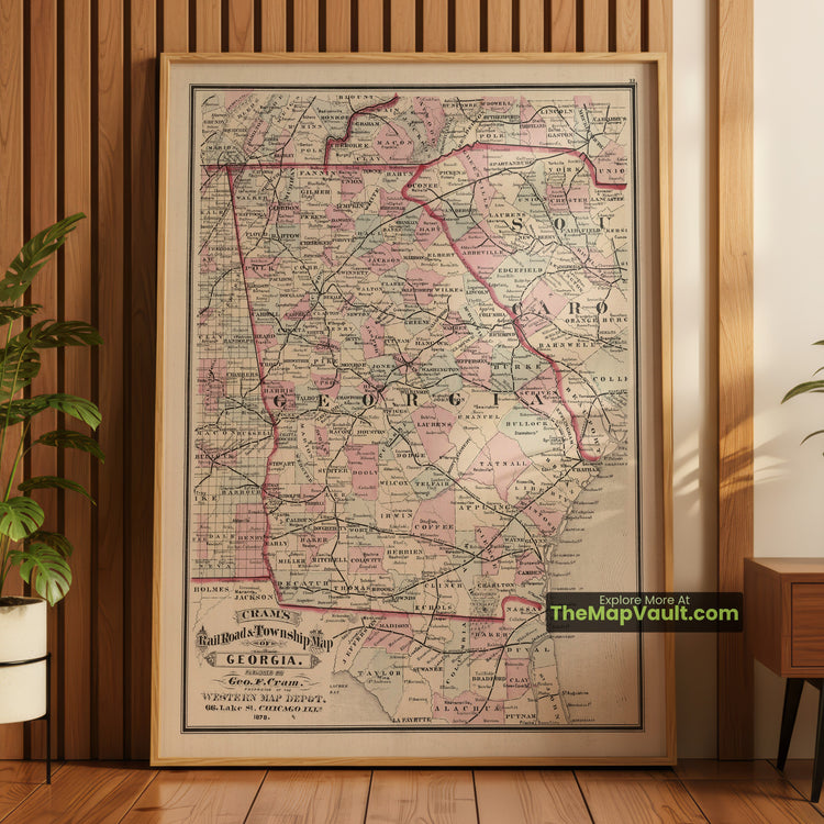 Georgia Map 1878 Railroad Print - Atlanta, Savannah, Augusta - image 1