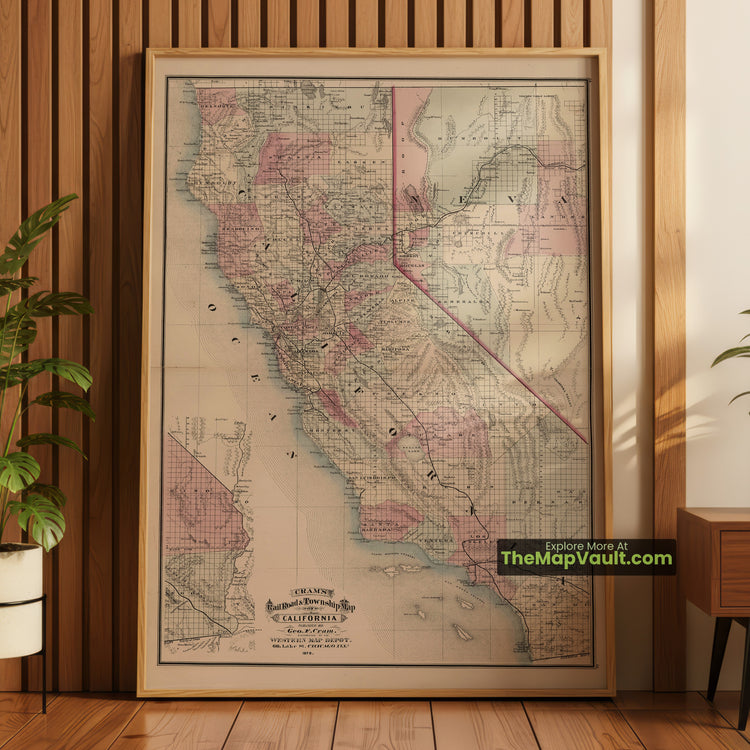 California Map 1878 Railroad Print - Sacramento, San Francisco, Los Angeles - image 1