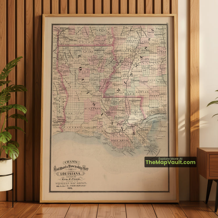 Louisiana Map 1878 Railroad Print - New Orleans, Baton Rouge, Shreveport - image 1