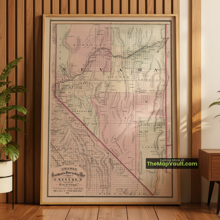 Nevada Map 1878 Railroad Print - Las Vegas, Reno, Carson City - image 1