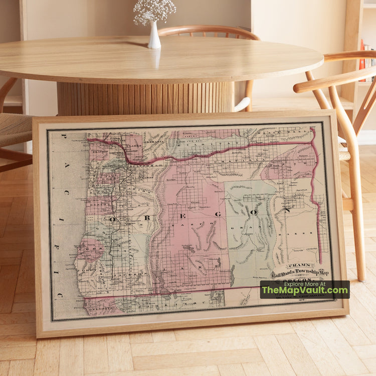 Oregon Map 1878 Railroad Print - Portland, Salem, Eugene - image 1