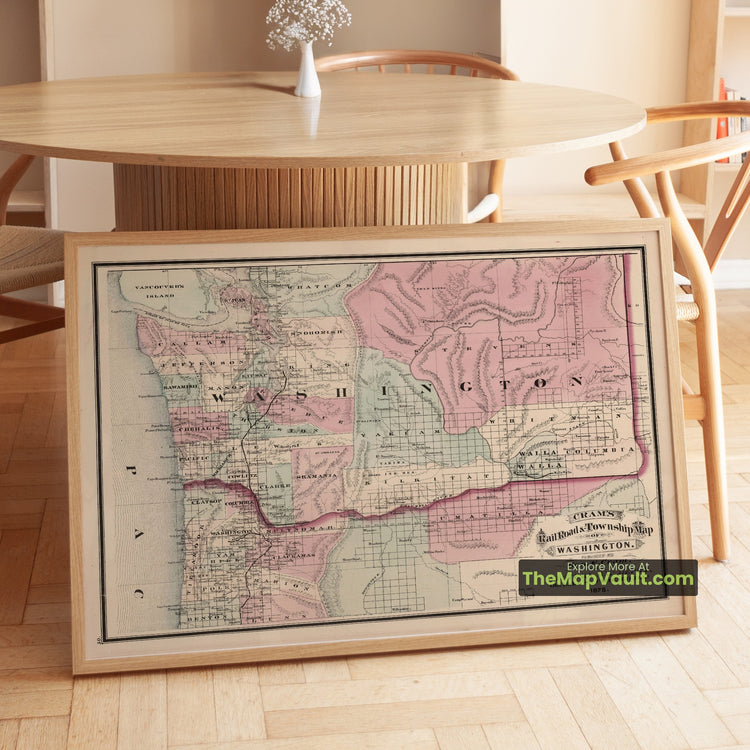 Washington Territory Map 1878 Railroad Print - Olympia, Seattle, Walla Walla - image 1