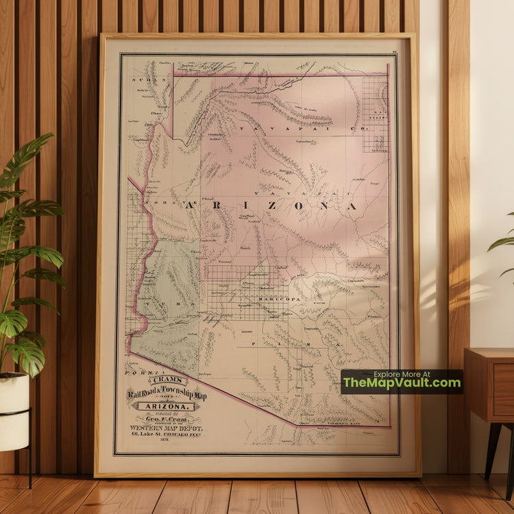 Arizona Territory Map 1878 Railroad Print - Prescott, Tucson, Phoenix - image 1