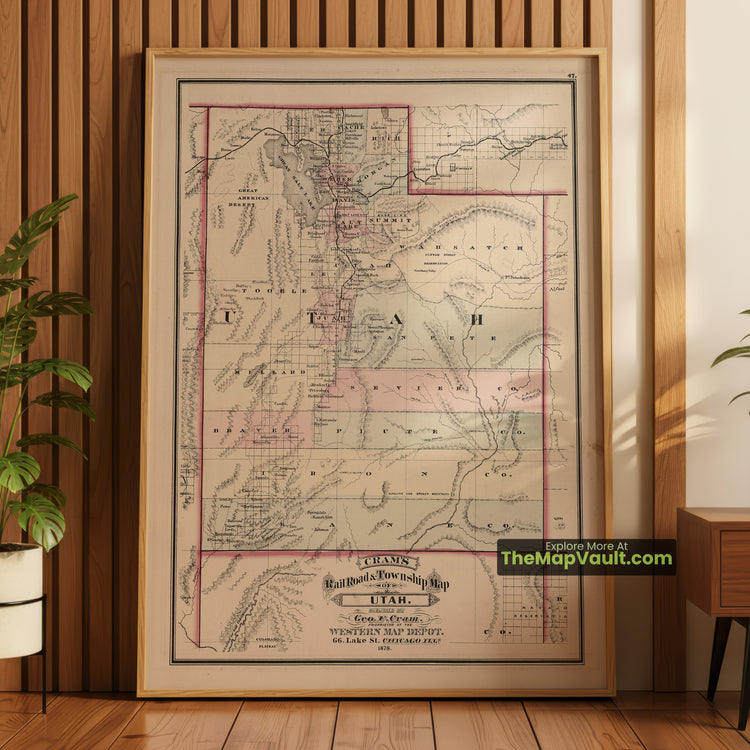 Utah Territory Map 1878 Railroad Print - Salt Lake City, Ogden, Provo - image 1