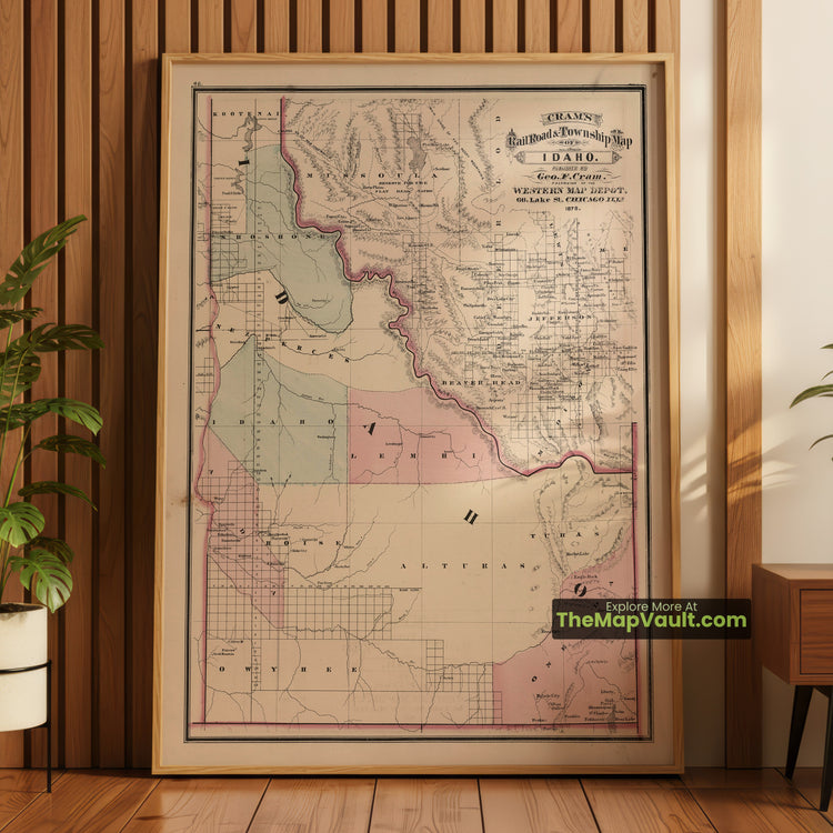 Idaho Territory Map 1878 Railroad Print - Boise, Lewiston, Idaho City - image 1