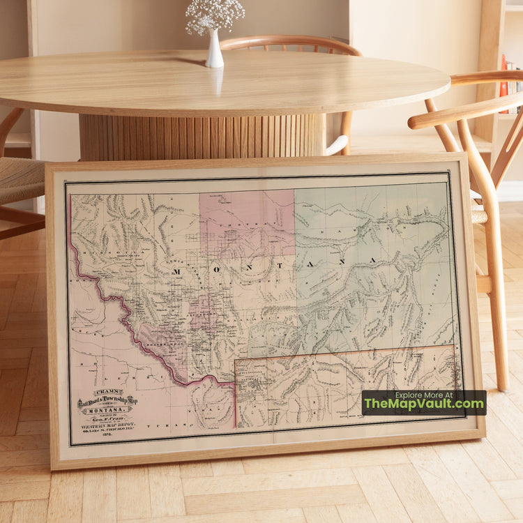 Montana Territory Map 1878 Railroad Print - Billings, Missoula, Bozeman - image 1
