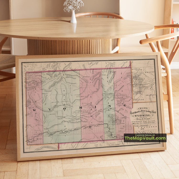 Wyoming Territory Map 1878 Railroad Print - Cheyenne, Laramie, Evanston - image 1