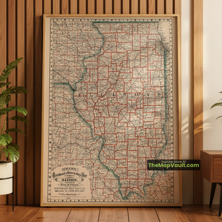 Illinois Map 1878 Railroad Print - Chicago, Springfield, Peoria - image 1