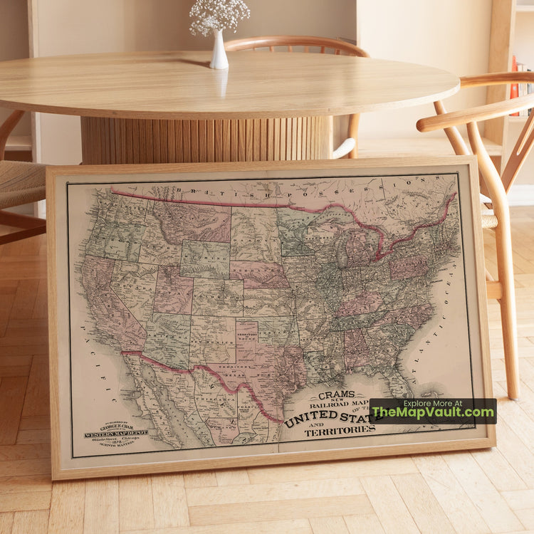 United States Map 1878 Railroad Print - New York, Chicago, Omaha, San Francisco - image 1