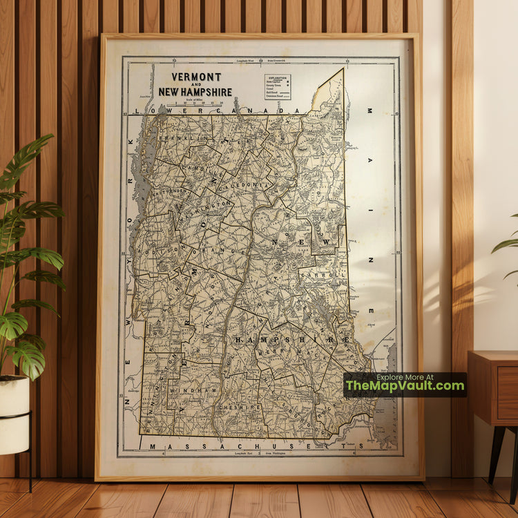 Vermont & New Hampshire Map 1845 Regional Print - Montpelier, Concord, Burlington - image 1
