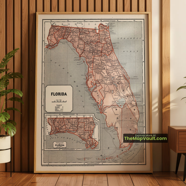Florida Map 1845 State Print - Tallahassee, St. Augustine, Key West - image 1