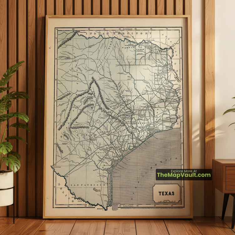 Texas Map 1845 State Print - Austin, Houston, San Antonio - image 1