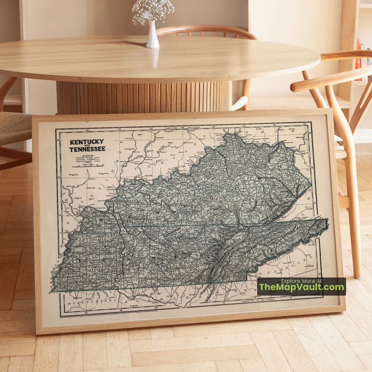 Kentucky & Tennessee Map 1845 Regional Print - Frankfort, Louisville, Nashville - image 1