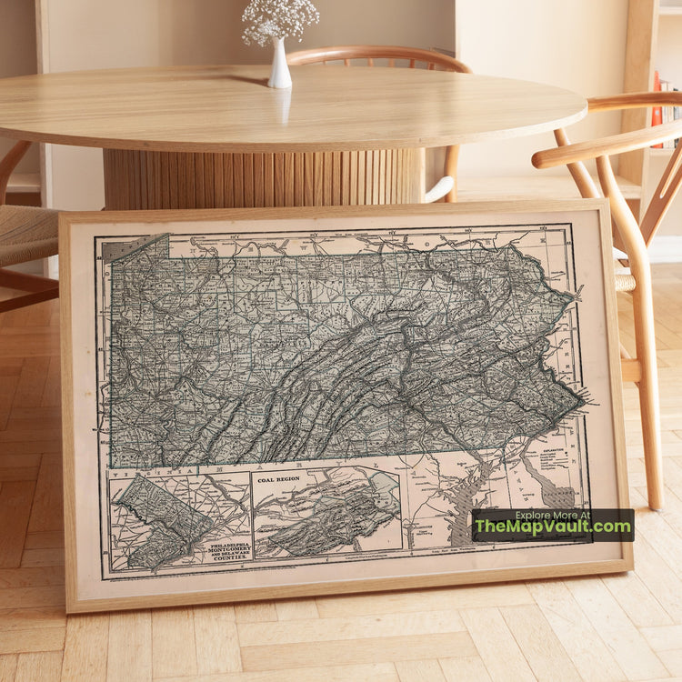 Pennsylvania Map 1845 State Print - Harrisburg, Philadelphia, Pittsburgh - image 1