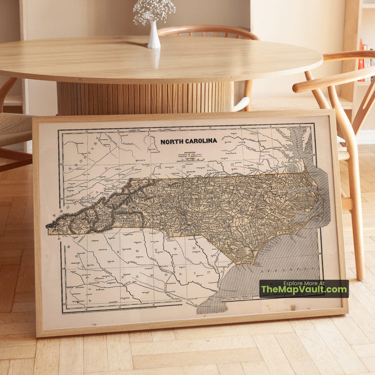 North Carolina Map 1845 State Print - Raleigh, Charlotte, Wilmington - image 1