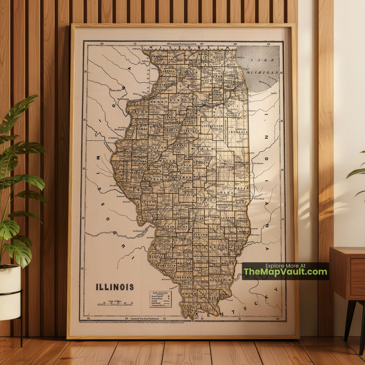 Illinois Map 1845 State Print - Springfield, Chicago, Vandalia - image 1