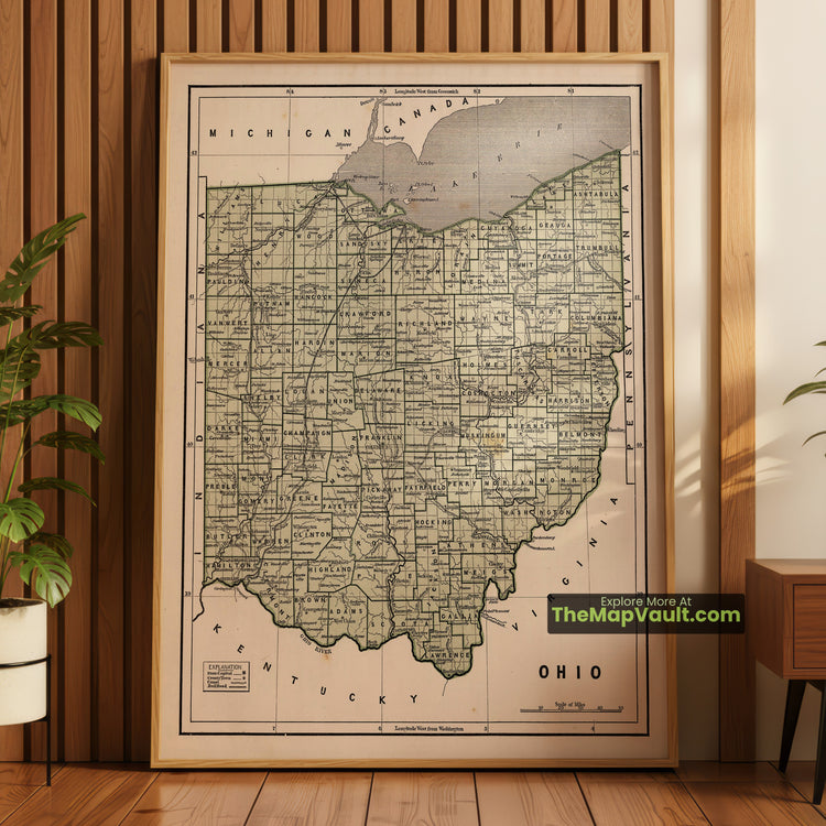 Ohio Map 1845 State Print - Columbus, Cincinnati, Cleveland - image 1