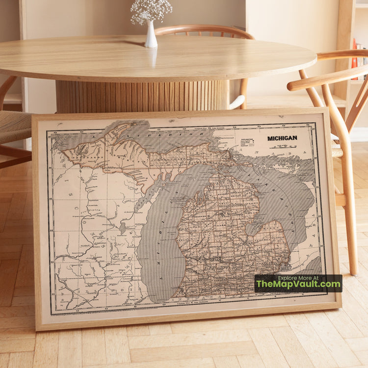 Michigan Map 1845 State Print - Detroit, Grand Rapids, Ann Arbor - image 1
