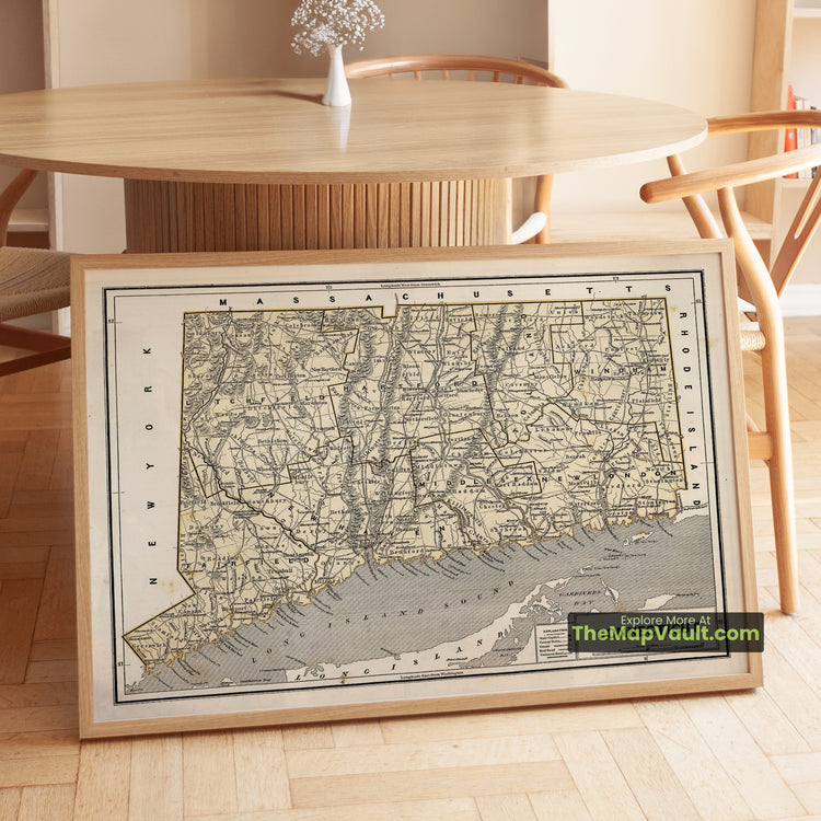 Connecticut Map 1845 State Print - Hartford, New Haven, Bridgeport - image 1