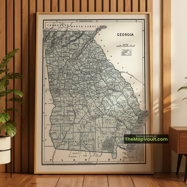 Georgia Map 1845 State Print - Milledgeville, Savannah, Augusta - image 1