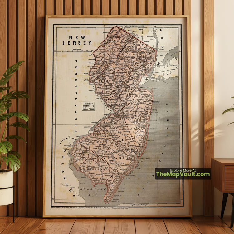 New Jersey Map 1845 State Print - Trenton, Newark, Camden - image 1