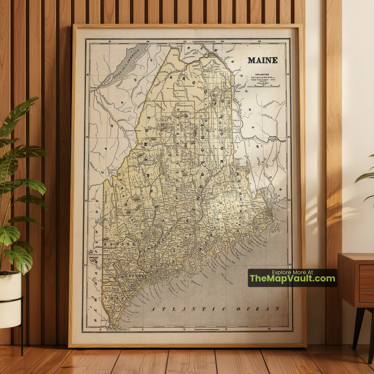 Maine Map 1845 State Print - Augusta, Portland, Bangor - image 1