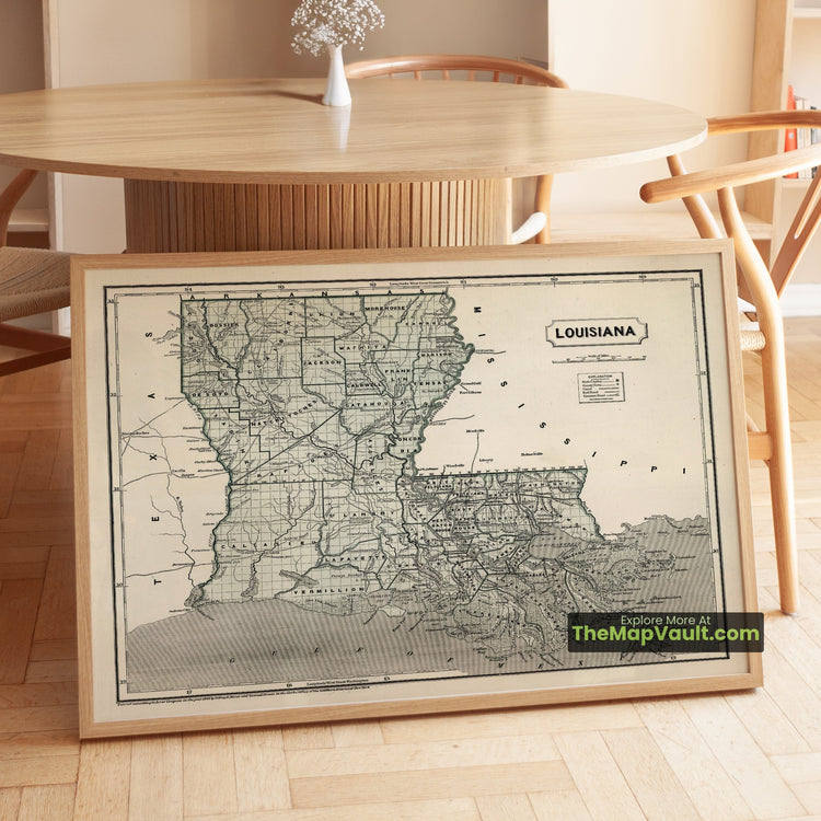 Louisiana Map 1845 State Print - New Orleans, Baton Rouge, Lafayette - image 1