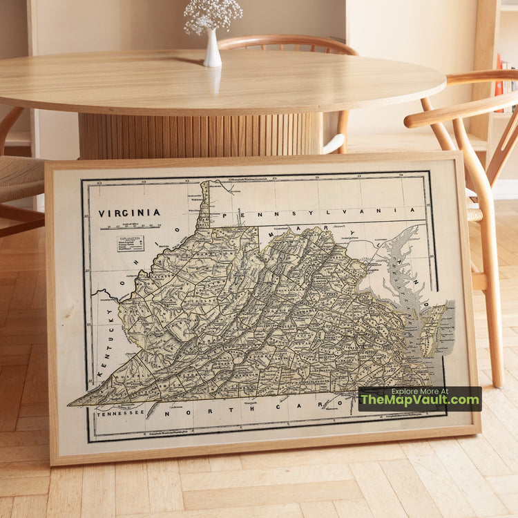 Virginia Map 1845 State Print - Richmond, Norfolk, Alexandria - image 1