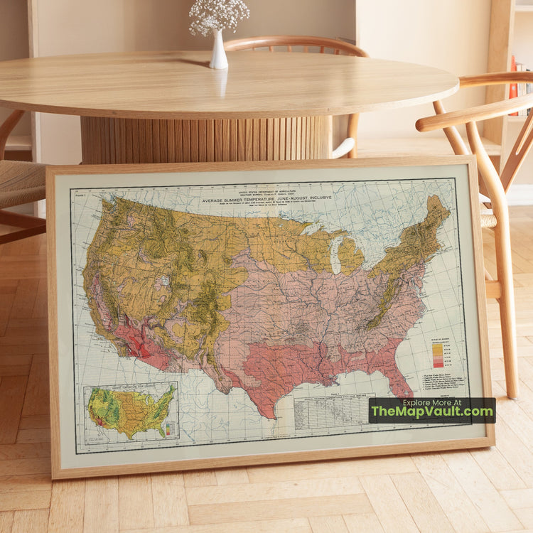 United States Map 1923 Summer Temperature Print - Desert Southwest, Gulf South, Pacific Northwest - image 1